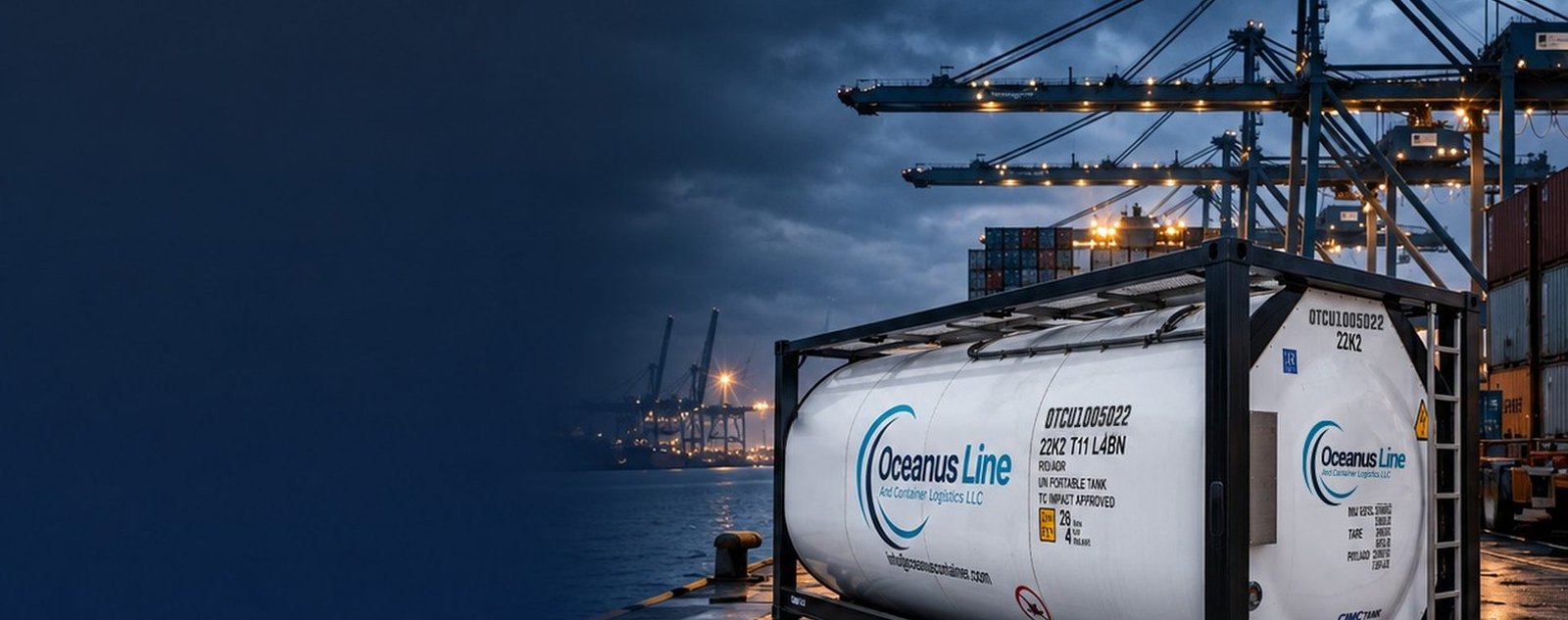 Oceanus Line tank container at the quayside