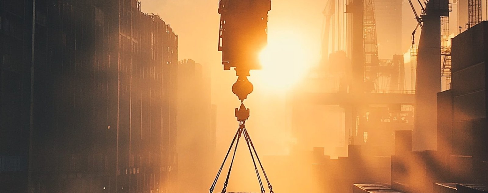 Crane lifting cargo at first light